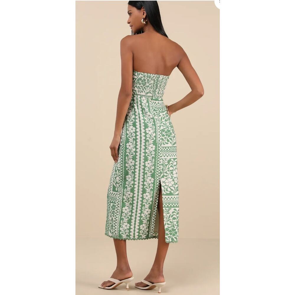 NWT Lulus Brigita Green Floral Strapless Column Midi Dress Size Large - Picture 4 of 9